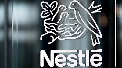 Nestle logo displayed during a press conference on the company's financial results, Vevey, Swtizerland, Feb. 14, 2019.