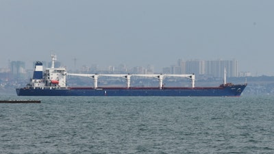 The bulk carrier Razoni starts its way from the port in Odesa, Ukraine, Aug. 1, 2022.