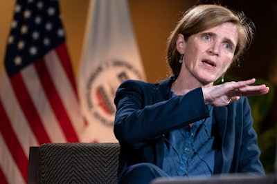 USAID Administrator Samantha Power is interviewed by the Associated Press, Thursday, Aug. 4, 2022, at USAID Headquarters in Washington.