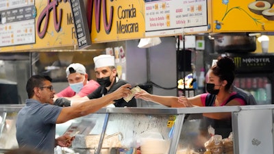 Food stand inside Grand Central Market, Los Angeles, July 13, 2022.