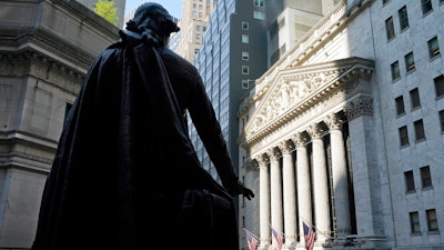 Federal Hall statue of George Washington near the New York Stock Exchange, June 7, 2021.