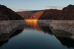 A ring of light minerals shows the high water line of Lake Mead near Boulder City, Nev., June 26, 2022.