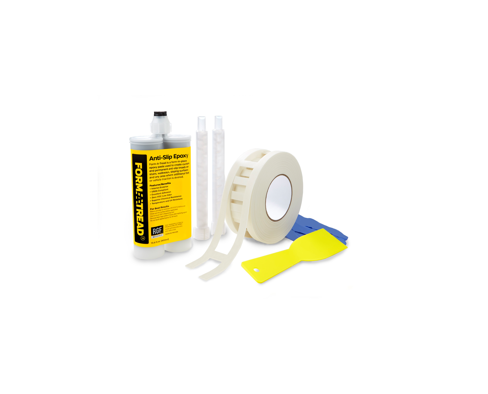 Form-A-Tread Original durable epoxy paste consists of 100% solids that, once applied, can last for years in high traffic areas, including warehouse and storage facilities.