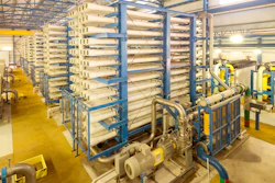 Reverse osmosis equipment in a desalination plant.