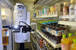 The robot can restock shelves with up to 1,000 bottles and cans a day.