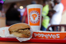 A chicken sandwich is displayed at a Popeyes fast food restaurant in Kyle, Texas, Aug. 22, 2019.