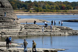 Tower Rock, an attraction normally surrounded by the Mississippi River only accessible by boat, Oct. 19, 2022, Perry County, Mo.