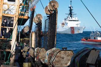 Guardsmen from the U.S. Coast Guard cutter James board a fishing vessel in the eastern Pacific Ocean, Aug. 4, 2022.