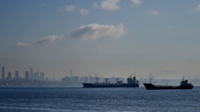 Cargo ships anchored in the Marmara Sea, Istanbul, Nov. 1, 2022.