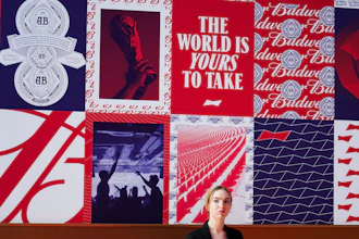 Budweiser ads at a hotel in Doha, Qatar, Nov. 18, 2022.