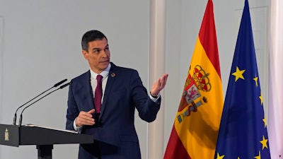 Spanish Prime Minister Pedro Sanchez during a news conference in Madrid, Dec. 27, 2022.