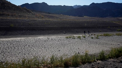 Cracked earth that was once under the water of Lake Mead, Jan. 27, 2023, Boulder City, Nev.