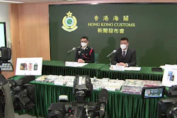 In this image made from a video, Hong Kong Customs officials speak at a press conference in Hong Kong, Friday, Jan. 27, 2023.