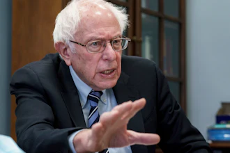 Sen. Bernie Sanders, I-Vt., during an interview with The Associated Press in his Capitol Hill office, Washington, Feb. 7, 2023.