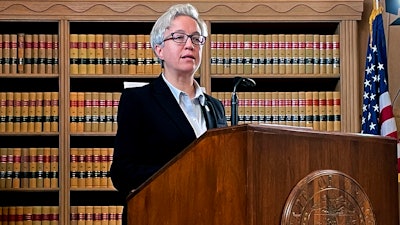 Oregon Gov. Tina Kotek speaks at the State Library of Oregon in Salem, Jan. 31, 2023.