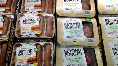 Packages of Beyond Meat's Beyond Burgers and Beyond Sausage in New York, April 29, 2021.