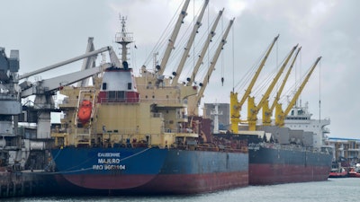 The Eaubonne bulk carrier ship docks in the port of Mombasa, Kenya, Nov. 26, 2022.