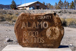 Alamo Rodeo grounds sign in Alamo, Nevada, Feb. 10, 2023.