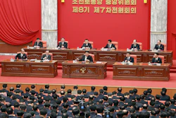 In this photo provided by the North Korean government, North Korean leader Kim Jong Un, front center on stage, attends a meeting of the ruling Workers’ Party at its headquarters in Pyongyang, Feb. 26, 2023.