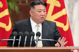In this photo provided by the North Korean government, North Korean leader Kim Jong Un speaks during a meeting of the ruling Workers’ Party in Pyongyang, Feb. 27, 2023.