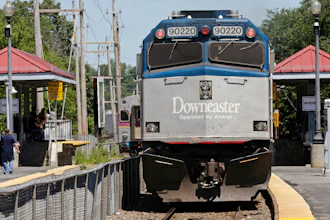 Amtrak's Downeaster train pulls out of the station in Haverhill, Mass., July 10, 2012.