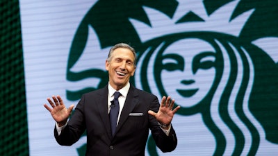 Starbucks CEO Howard Schultz speaks at the Starbucks annual shareholders meeting, March 22, 2017, Seattle.