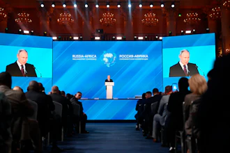 Russian President Vladimir Putin at the Russia-Africa International Parliamentary Conference in Moscow, March 20, 2023.