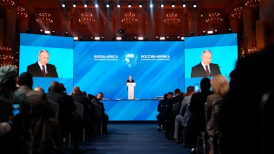 Russian President Vladimir Putin at the Russia-Africa International Parliamentary Conference in Moscow, March 20, 2023.