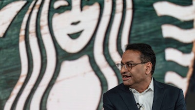 Incoming CEO Laxman Narasimhan speaks during Starbucks Investor Day, Seattle, Sept. 13, 2022.