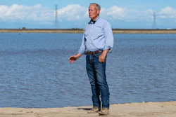 Don Cameron, general manager of Terranova Ranch, in front of a flooded field in Fresno County, Calif., March 13, 2023.