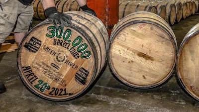 Green River Distilling's 300,000th barrel of bourbon in its new-fill warehouse in Owensboro, Ky., April 20, 2021.