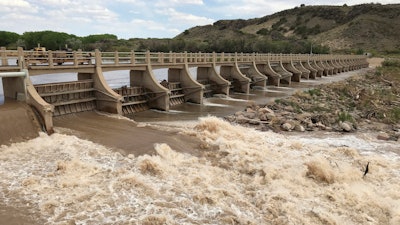 A dam along the Rio Grande near San Acacia, N.M., May 9, 2021.