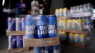 Cans of Bud Light shown at a baseball game between the Philadelphia Phillies and Seattle Mariners, Philadelphia, April 25, 2023.