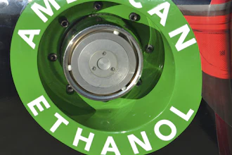 An American Ethanol label shown on a NASCAR race car gas tank at Texas Motor Speedway, Fort Worth, Nov. 1, 2014.