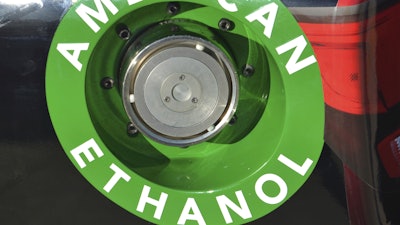 An American Ethanol label shown on a NASCAR race car gas tank at Texas Motor Speedway, Fort Worth, Nov. 1, 2014.