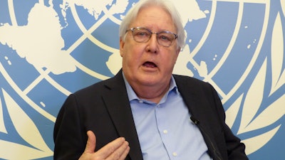U.N. humanitarian aid coordinator Martin Griffiths speaks in Geneva, Switzerland, May 18, 2023.