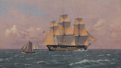 Christoffer Wilhelm Eckersberg's 1834 painting 'The 84-Gun Danish Warship 'Dronning Marie' in the Sound.'