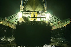 In this July 2021 photo provided by Sea Shepherd, the Chang Tai 802, a Chinese-flagged ship, fishes for squid at night on the high seas off the west coast of South America. During an at-sea encounter, an Indonesian crew member screamed from the stern of the vessel “I want to go home.” The Chang Tai 802 fished for more than a year and finally returned to port in China in August 2022, according to research by the Peruvian fishing consultancy Artisonal. After a brief visit, it returned to South America a month later.