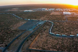 Truckers block the entrance into the Santa Teresa Port of Entry in New Mexico, April 12, 2022.