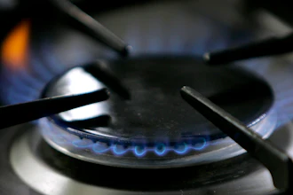 A gas-lit flame burns on a natural gas stove, Jan. 11, 2006.