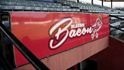 The logo for the Macon Bacon baseball team at Luther Williams Field, Macon, Ga., May 24, 2022.