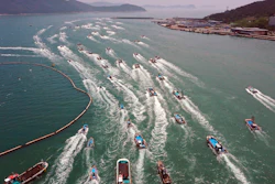 Fishing boats stage a maritime parade near Wando, South Korea, to protest the planned release of treated radioactive water from the wrecked Fukushima nuclear plant, June 23, 2023.