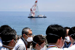 A work ship seen during a media tour of the Fukushima Daiichi nuclear power plant, Fukushima, Japan, June 26, 2023.