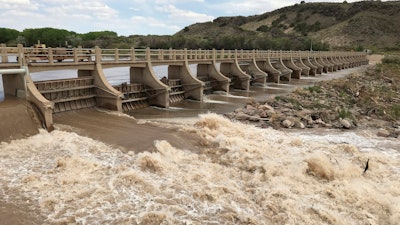 A dam along the Rio Grande near San Acacia, N.M., May 9, 2021..
