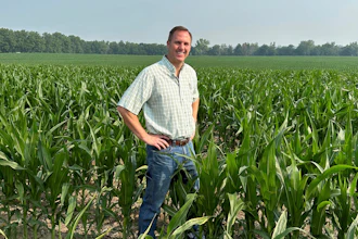 Mike Shane in his corn field near Peoria, Ill., June 27, 2023.