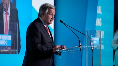 Secretary General Antonio Guterres during the opening session of a U.N. Food and Agriculture Agency summit in Rome, July 24, 2023.
