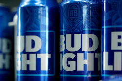 Cans of Bud Light beer.