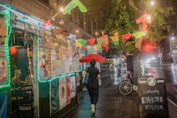 A restaurant's pandemic-era outdoor dining, left, extends onto a sidewalk in Brooklyn's Flatbush neighborhood, New York. Aug. 7, 2023.