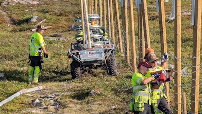 A fence under construction along the border with Russia near Storskog, Norway, Aug. 23, 2023.