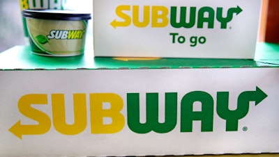 Subway logo on boxes at a restaurant in Londonderry, N.H., Feb. 23, 2018.